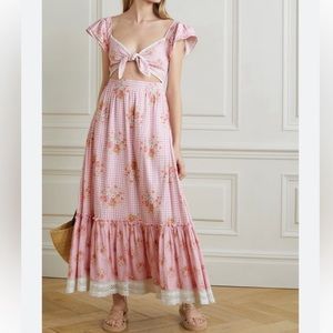 LOVESHACKFANCY Emeka tie-front gingham cotton maxi dress floral